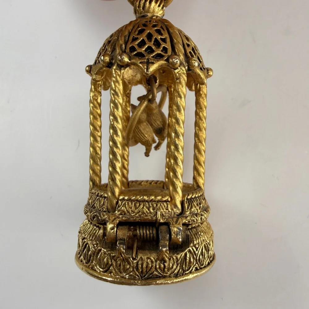 Vtg Corday Toujours Moi Love Birds Birdcage Solid Creme Perfume Compact Pendant